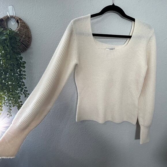 NEW Madewell SoftWool Square-Neck Pullover Sweater Medium Cashmere Blend Cream - Picture 7 of 10